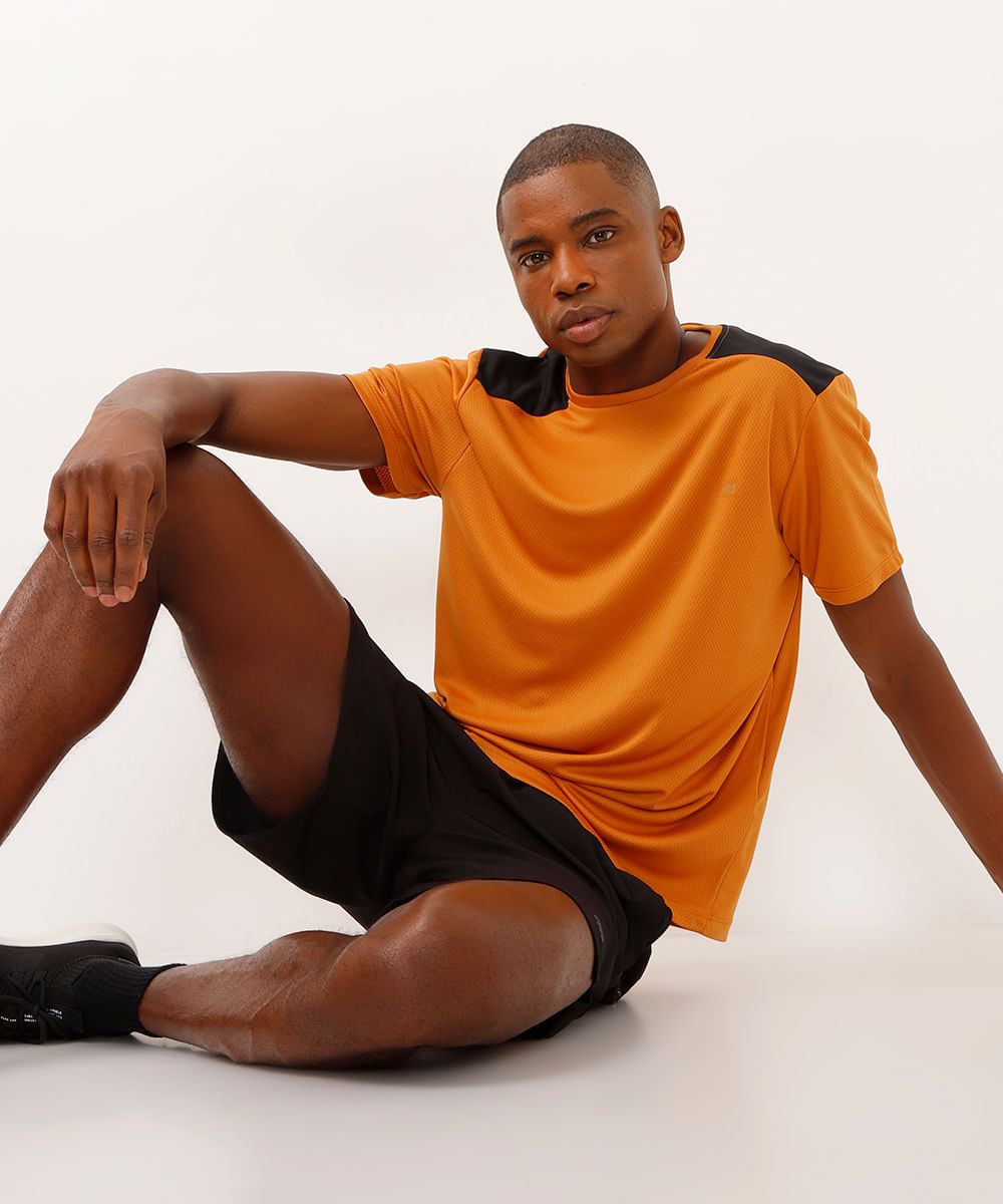 camiseta com recorte manga curta esportiva ace amarelo