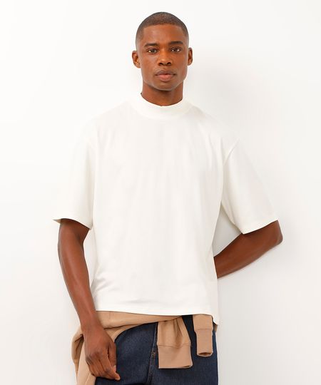 camiseta de algodão peruano gola alta branco G camiseta de algodão peruano gola alta branco G