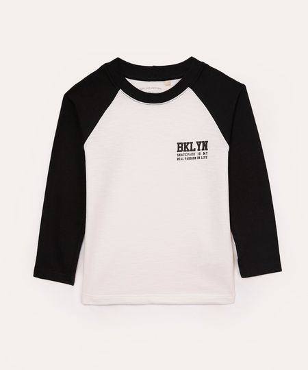 camiseta de algodão infantil raglan branca 4