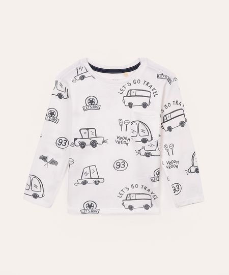 camiseta de algodão infantil texturizada carros branca 3