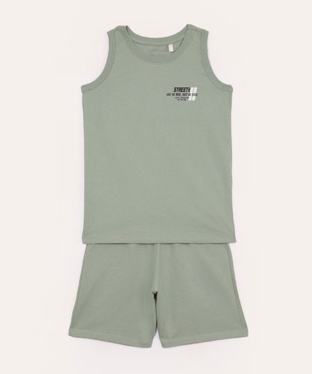 conjunto de algodão regata infantil verde 6