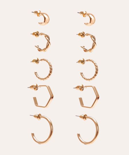 kit 5 pares de brincos mini argolas dourado UNICO