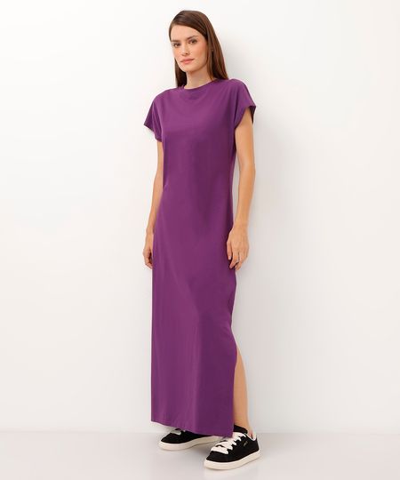 vestido de algodão básico com fenda longo roxo PP vestido de algodão básico com fenda longo roxo PP