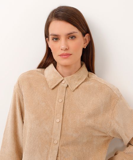 camisa de veludo texturizada bege G