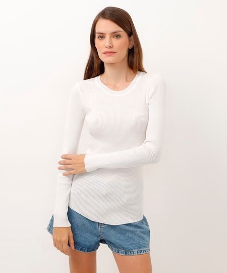 blusa alongada de tricot canelado off white M