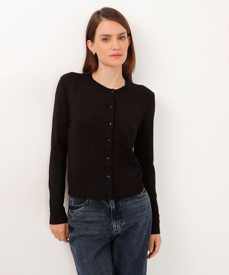 cardigan de tricot decote redondo preto P