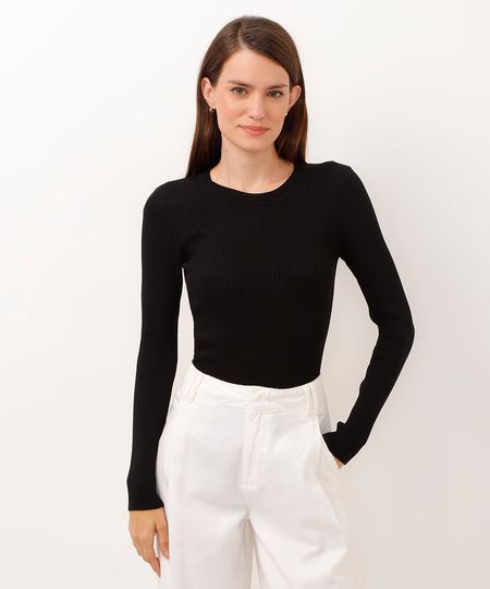 blusa alongada de tricot canelado preto M
