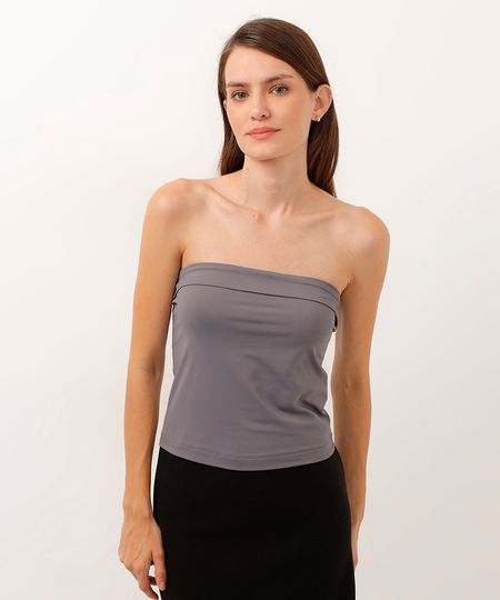 blusa cropped sem alça cinza G