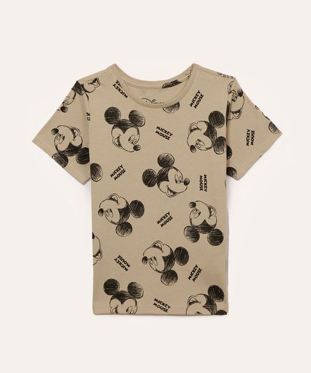 camiseta de algodão infantil mickey manga curta bege 1