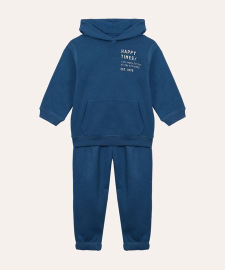 conjunto de moletom infantil happy com capuz azul marinho 3 conjunto de moletom infantil happy com capuz azul marinho 3