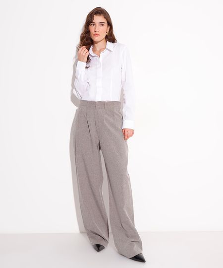 calça de alfaiataria com pregas mindset cinza 34