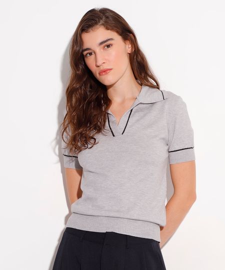 blusa polo de tricot manga curta mindset cinza PP blusa polo de tricot manga curta mindset cinza PP