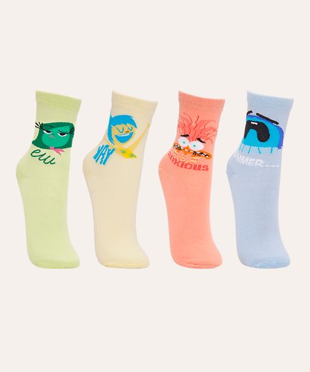 kit de 4 pares de meias infantis divertida mente colorido 30-33 kit de 4 pares de meias infantis divertida mente colorido 30-33