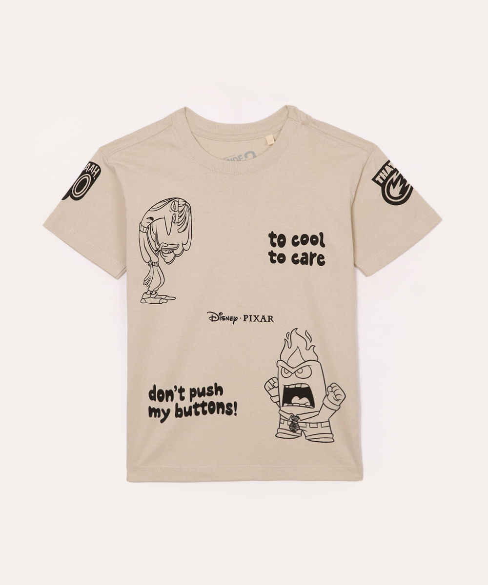 camiseta de algodão infantil divertida mente bege
