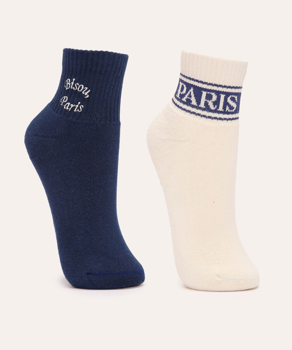 kit 2 pares de meias cano baixo paris mindset colorido