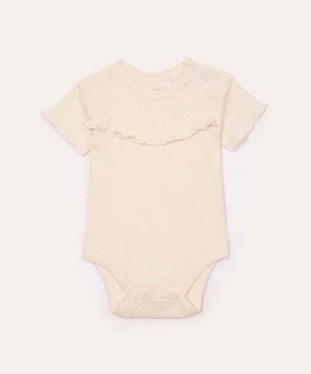 body de algodão infantil com babado bege 3-6 body de algodão infantil com babado bege 3-6