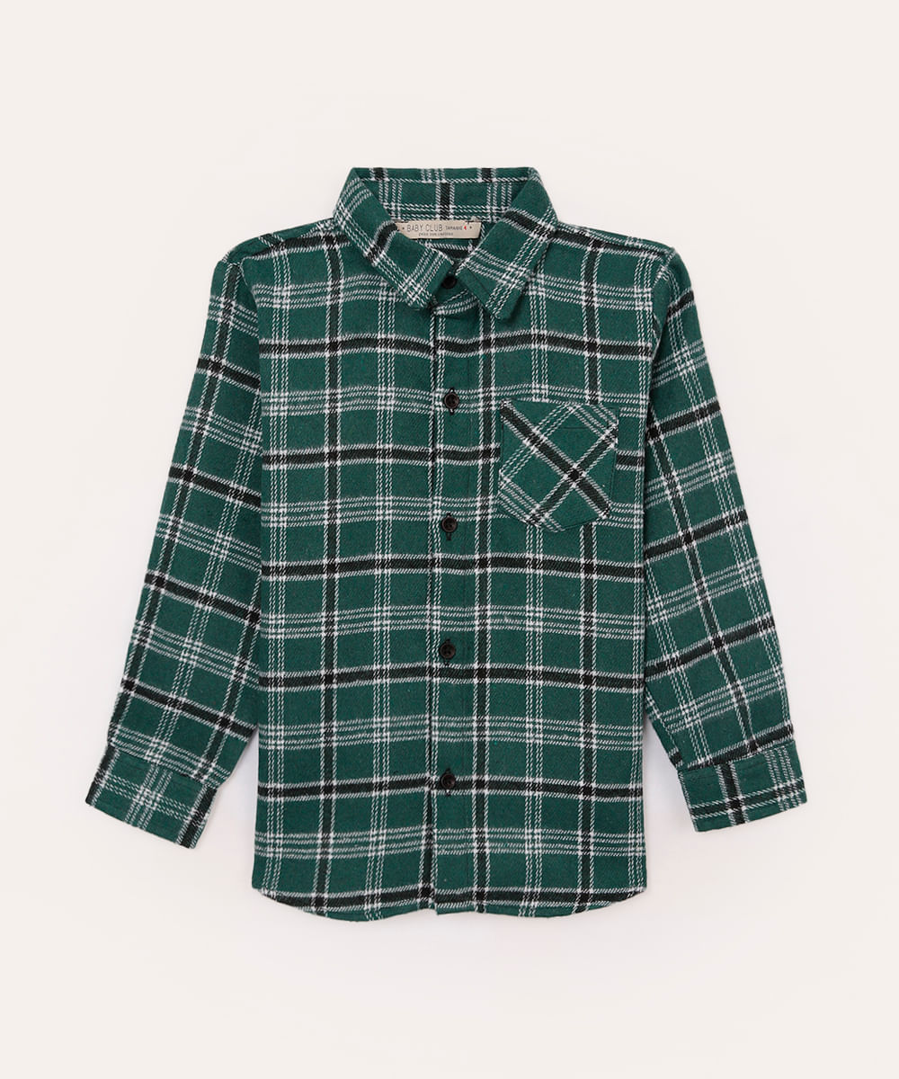 camisa de flanela infantil xadrez verde