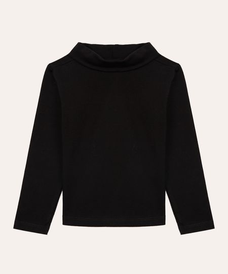 blusa básica de algodão infantil gola alta preta 6