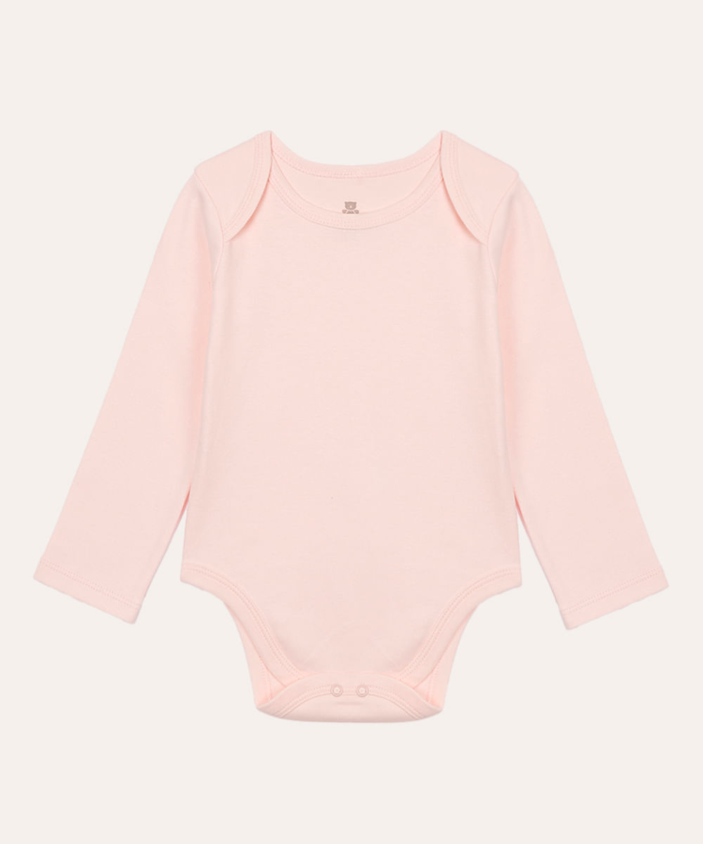body de algodão infantil manga longa rosa