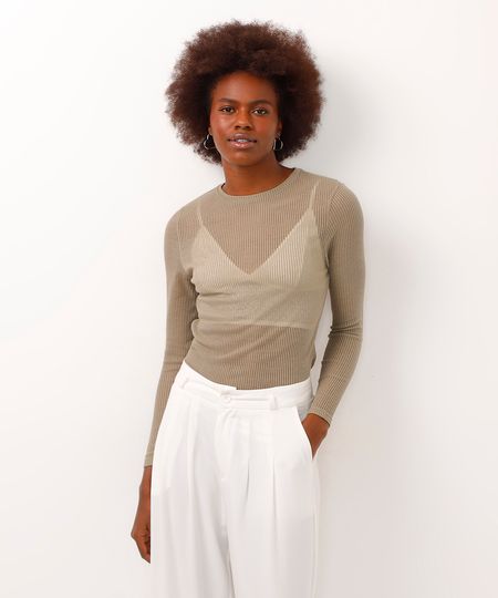 blusa canelada transparência verde militar PP blusa canelada transparência verde militar PP