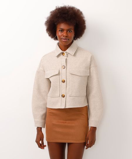 jaqueta cropped aveludada com bolsos bege G