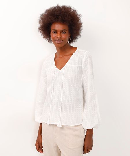 bata de algodão tassel texturizada off white PP