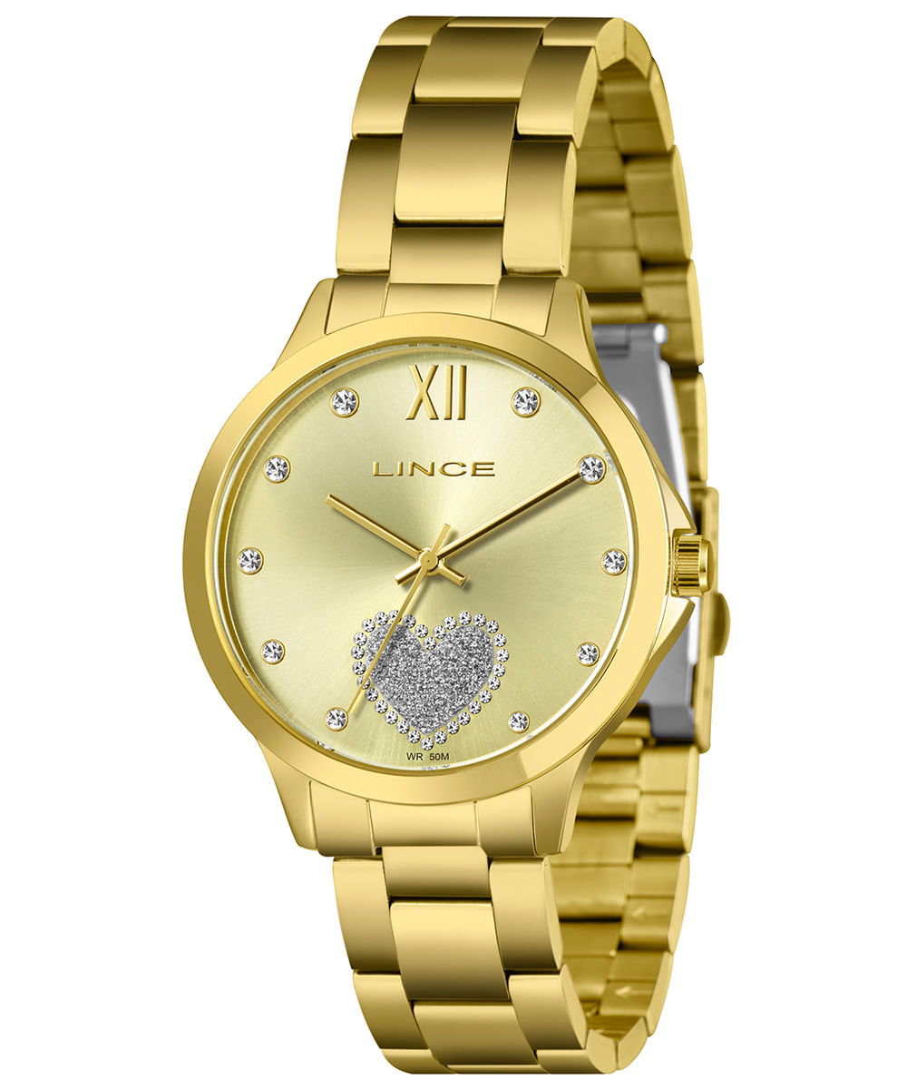 relógio analógico lince LRG4808L40 dourado