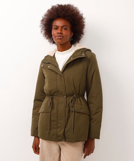 jaqueta parka com capuz verde militar P