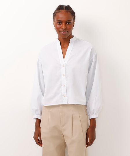 camisa de algodão mangas bufantes off white PP