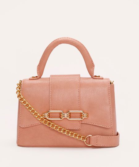 bolsa crossbody com corrente rosa UNICO