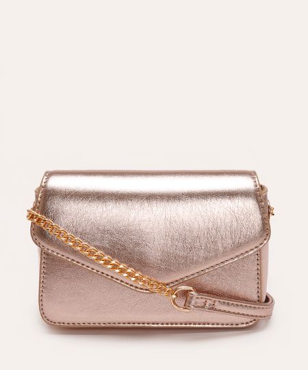 bolsa crossbody metalizada com corrente dourada UNICO