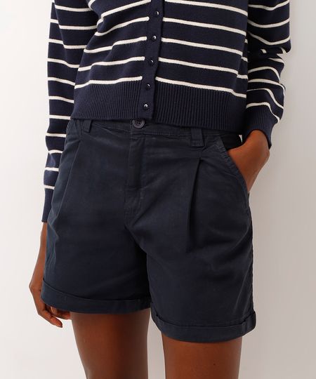 bermuda de sarja cintura alta barra dobrada azul marinho 34 bermuda de sarja cintura alta barra dobrada azul marinho 34