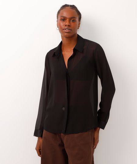 camisa manga longa com transparência preta P