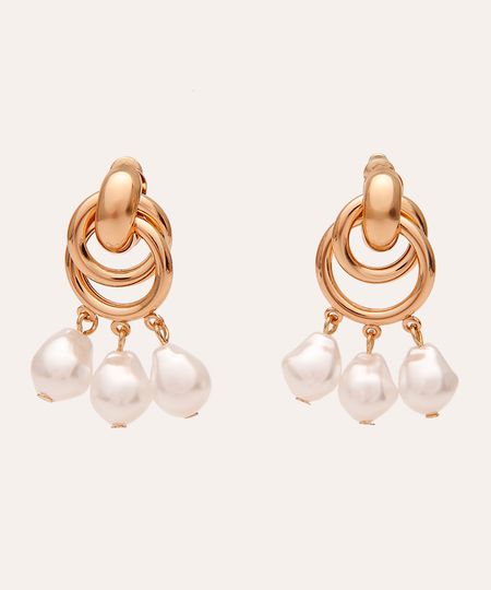 brinco com pérolas dourado UNICO