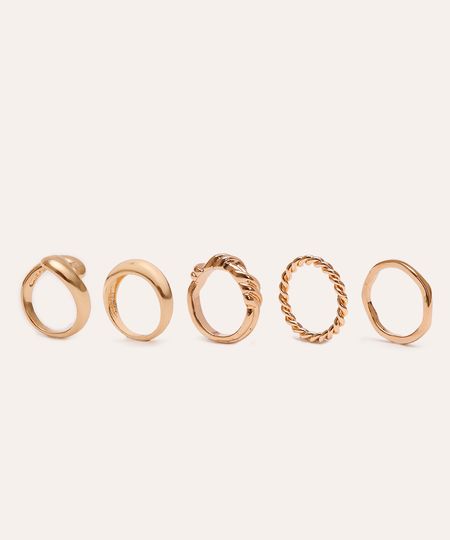 kit de 5 anéis torcidos dourado UNICO