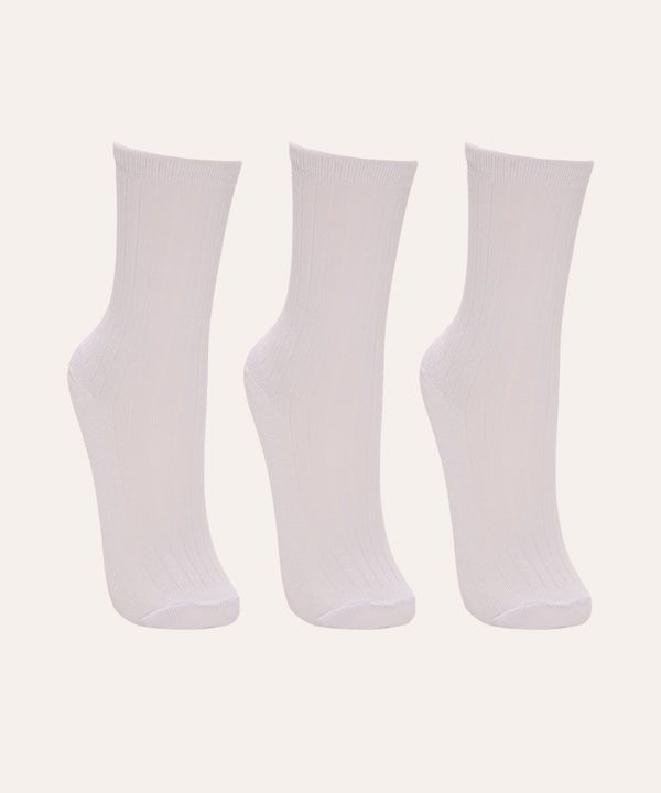 kit de 3 pares de meias cano alto infantil canelada branca 26-29