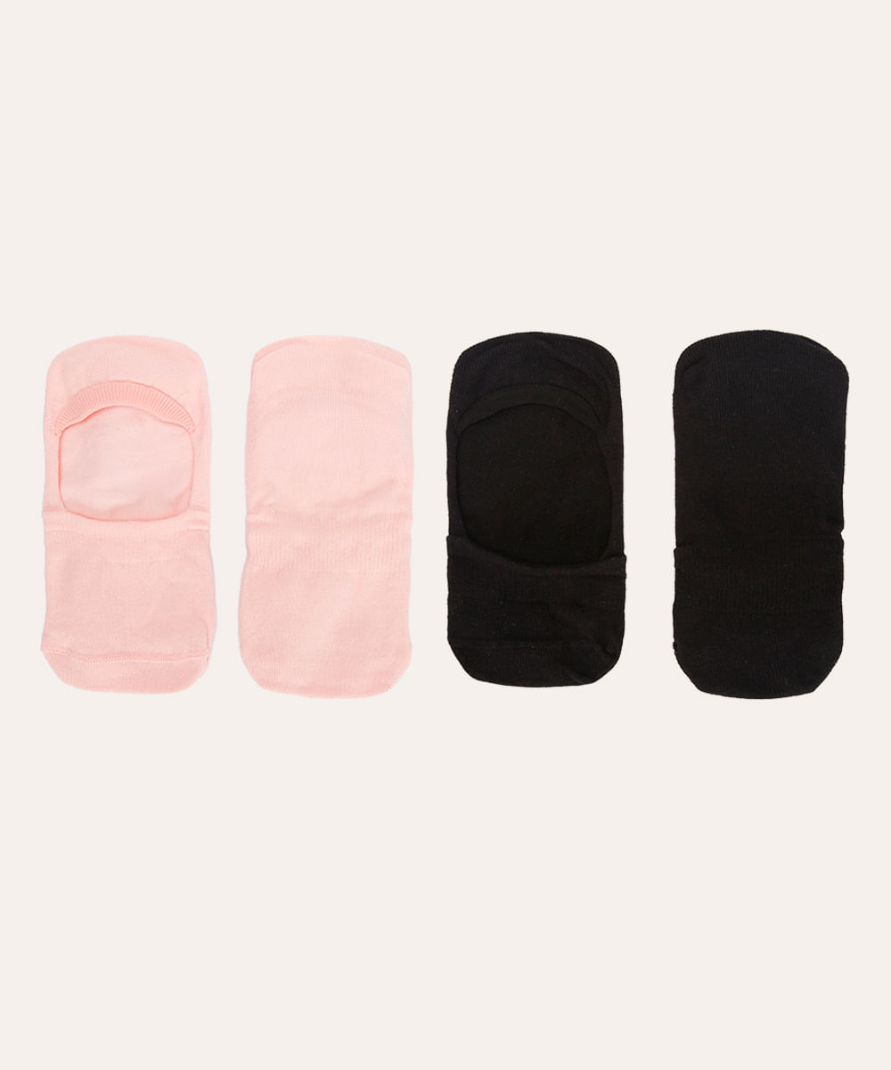 kit de 2 pares de meias invisíveis lisas colorida
