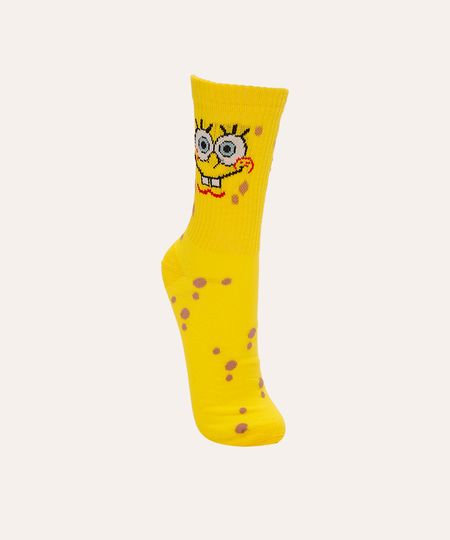 meia cano longo bob esponja amarelo 41-43