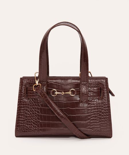 bolsa tote estruturada croco marrom UNICO