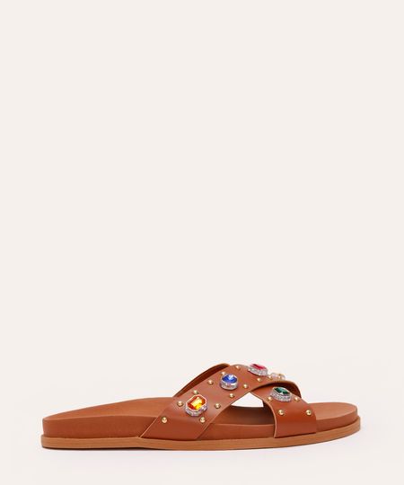 rasteirinha flatform com pedrarias oneself marrom 34