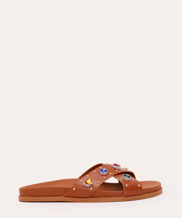 rasteirinha flatform com pedrarias oneself marrom 35