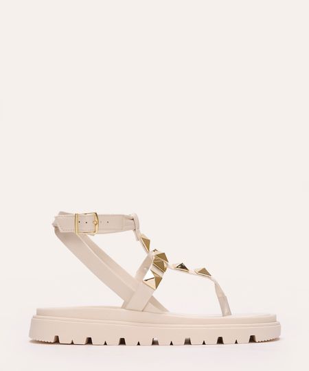 rasteirinha flatform moleca com tachas off white 37