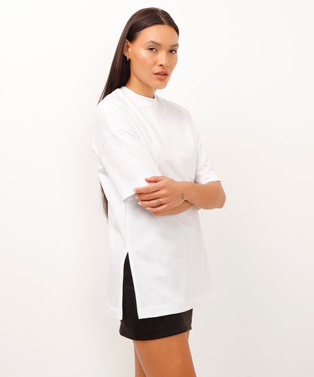 camiseta de algodão alongada com fenda off white PP