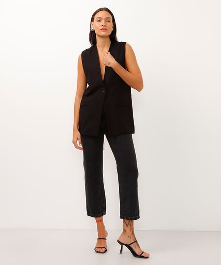calça jeans reta comfort cintura super alta preta 38