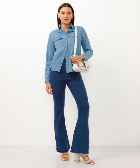 calça jeans flare cintura super alta azul P