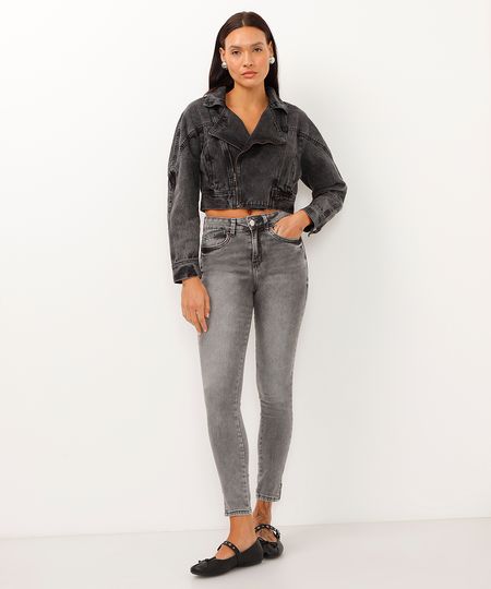 calça jeans new skinny cintura alta cinza 34