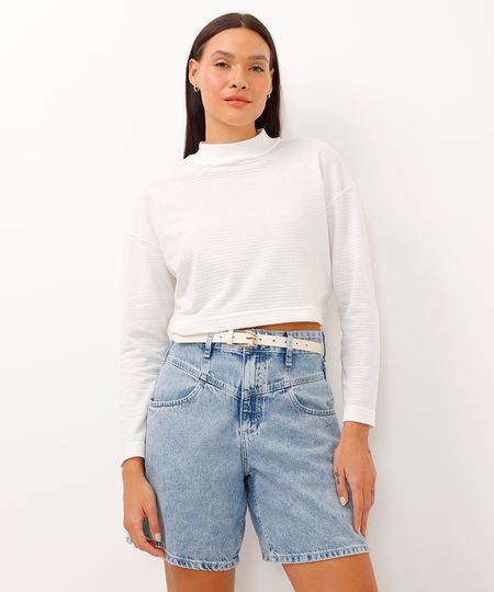 blusa de algodão cropped texturizado off white P