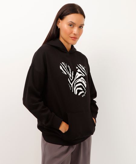 blusão de moletom com capuz e bolso canguru mickey preto G blusão de moletom com capuz e bolso canguru mickey preto G