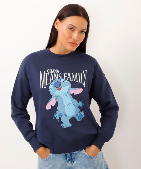 blusão de moletom manga longa stitch azul marinho G blusão de moletom manga longa stitch azul marinho G