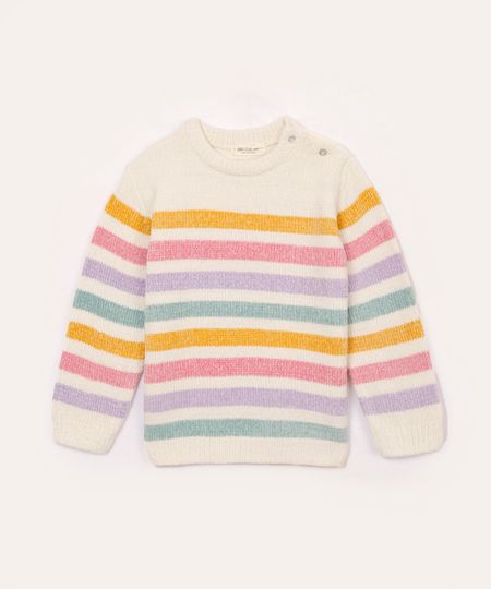 suéter de chenille infantil listrado com lurex off white 2